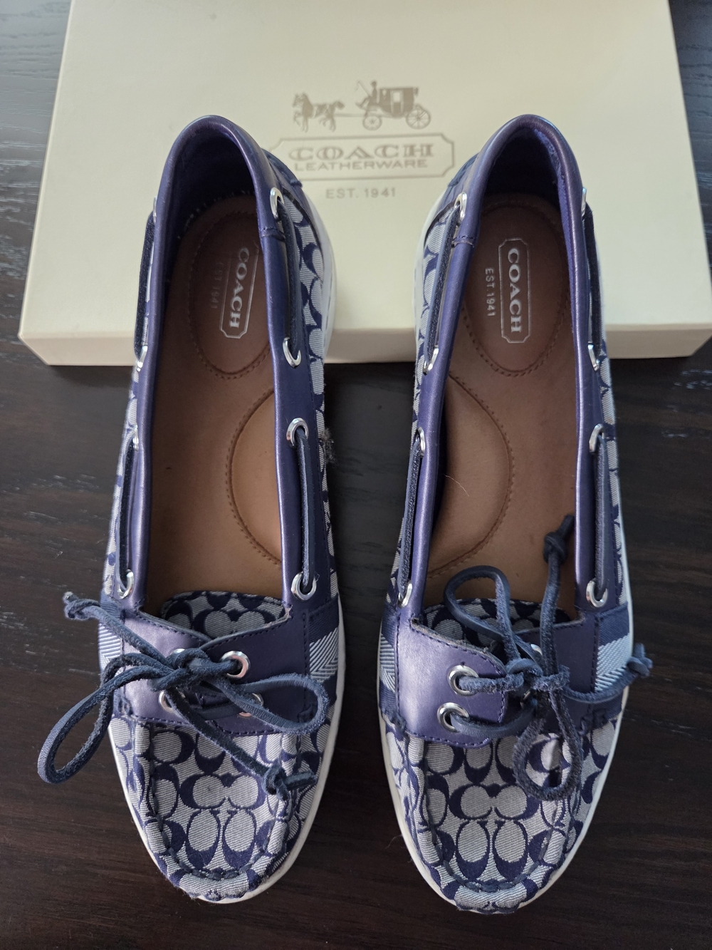 Coach Navy Signature Canvas Boat Loafers